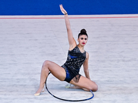 Habiba Aly of Egypt performs the Hoop exercise during the International Rhythmic Gymnastics Tournament ''Sky Grace 2024'' at Aspire Zone Fou...