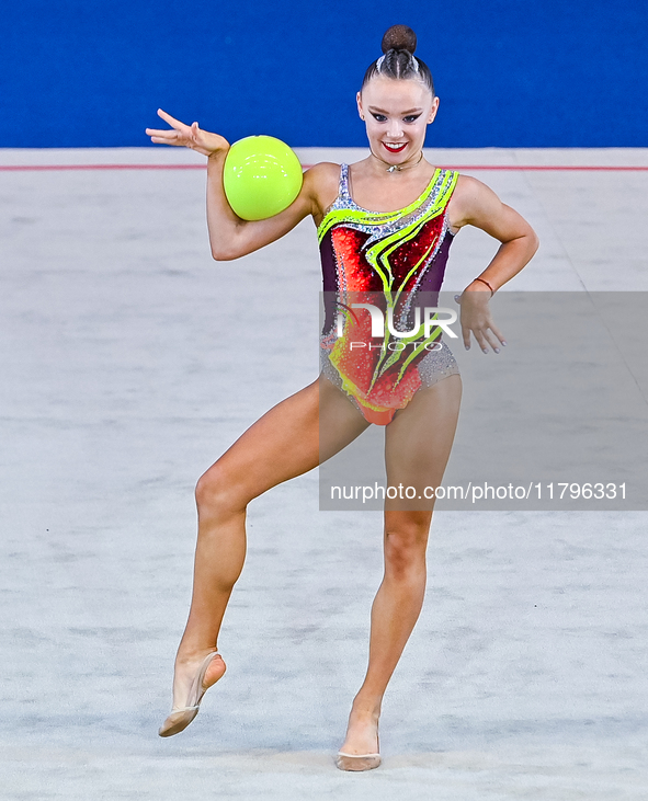 Alisa Medvedeva of Russia performs the Ball exercise during the International Rhythmic Gymnastics Tournament ''Sky Grace 2024'' at Aspire Zo...