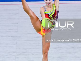 Alisa Medvedeva of Russia performs the Ball exercise during the International Rhythmic Gymnastics Tournament ''Sky Grace 2024'' at Aspire Zo...