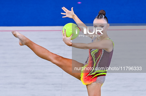 Alisa Medvedeva of Russia performs the Ball exercise during the International Rhythmic Gymnastics Tournament ''Sky Grace 2024'' at Aspire Zo...