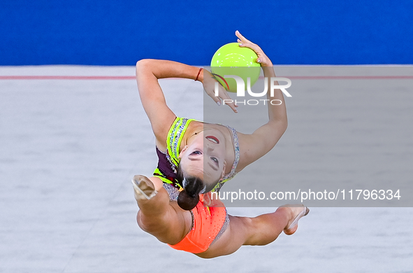 Alisa Medvedeva of Russia performs the Ball exercise during the International Rhythmic Gymnastics Tournament ''Sky Grace 2024'' at Aspire Zo...