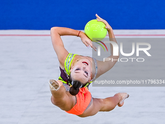 Alisa Medvedeva of Russia performs the Ball exercise during the International Rhythmic Gymnastics Tournament ''Sky Grace 2024'' at Aspire Zo...