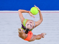 Alisa Medvedeva of Russia performs the Ball exercise during the International Rhythmic Gymnastics Tournament ''Sky Grace 2024'' at Aspire Zo...