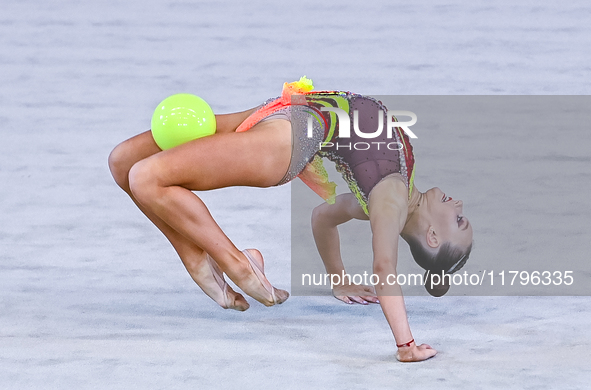 Alisa Medvedeva of Russia performs the Ball exercise during the International Rhythmic Gymnastics Tournament ''Sky Grace 2024'' at Aspire Zo...