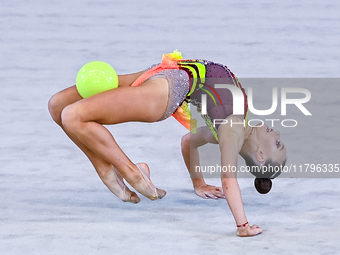 Alisa Medvedeva of Russia performs the Ball exercise during the International Rhythmic Gymnastics Tournament ''Sky Grace 2024'' at Aspire Zo...