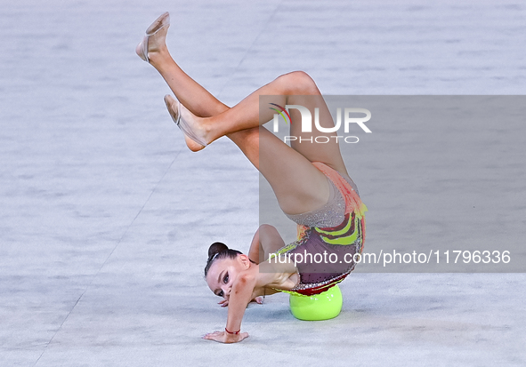 Alisa Medvedeva of Russia performs the Ball exercise during the International Rhythmic Gymnastics Tournament ''Sky Grace 2024'' at Aspire Zo...