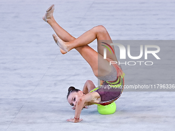 Alisa Medvedeva of Russia performs the Ball exercise during the International Rhythmic Gymnastics Tournament ''Sky Grace 2024'' at Aspire Zo...