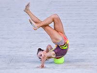 Alisa Medvedeva of Russia performs the Ball exercise during the International Rhythmic Gymnastics Tournament ''Sky Grace 2024'' at Aspire Zo...