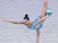 Alina Rechkina of Belarus performs the Ball exercise during the International Rhythmic Gymnastics Tournament ''Sky Grace 2024'' at Aspire Zo...