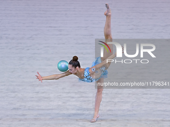 Alina Rechkina of Belarus performs the Ball exercise during the International Rhythmic Gymnastics Tournament ''Sky Grace 2024'' at Aspire Zo...