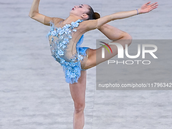 Alina Rechkina of Belarus performs the Ball exercise during the International Rhythmic Gymnastics Tournament ''Sky Grace 2024'' at Aspire Zo...