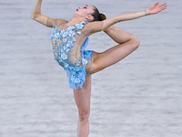 Alina Rechkina of Belarus performs the Ball exercise during the International Rhythmic Gymnastics Tournament ''Sky Grace 2024'' at Aspire Zo...