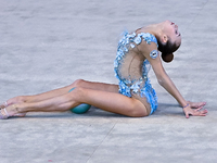 Alina Rechkina of Belarus performs the Ball exercise during the International Rhythmic Gymnastics Tournament ''Sky Grace 2024'' at Aspire Zo...