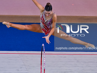 Andela Mazibrada of Serbia performs the Hoop exercise during the International Rhythmic Gymnastics Tournament ''Sky Grace 2024'' at Aspire Z...