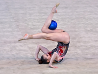 Hanna Kamenshchykava of Belarus performs the Hoop exercise during the International Rhythmic Gymnastics Tournament 'Sky Grace 2024' at Aspir...