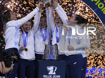 MALAGA, SPAIN - NOVEMBER 20: Jasmine Paolini and her teammates of Italy celebrate the victory after winners the Billie Jean King Cup Finals...