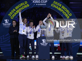 MALAGA, SPAIN - NOVEMBER 20: Jasmine Paolini and her teammates of Italy celebrate the victory after winners the Billie Jean King Cup Finals...