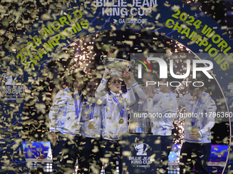 MALAGA, SPAIN - NOVEMBER 20: Jasmine Paolini and her teammates of Italy celebrate the victory after winners the Billie Jean King Cup Finals...