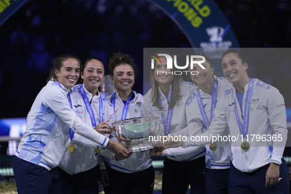 MALAGA, SPAIN - NOVEMBER 20: Jasmine Paolini and her teammates of Italy celebrate the victory after winners the Billie Jean King Cup Finals...