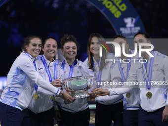 MALAGA, SPAIN - NOVEMBER 20: Jasmine Paolini and her teammates of Italy celebrate the victory after winners the Billie Jean King Cup Finals...