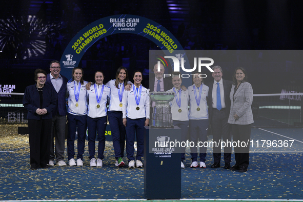 MALAGA, SPAIN - NOVEMBER 20: Jasmine Paolini and her teammates of Italy celebrate the victory after winners the Billie Jean King Cup Finals...