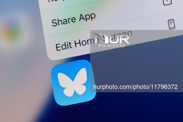 The Bleusky app logo is seen on an iPhone in this illustration photo taken in Warsaw, Poland on 20 November, 2024. 