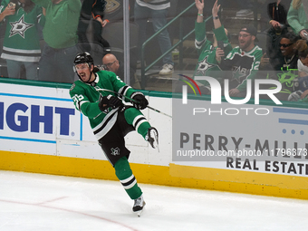 Matt Duchene #95 of the Dallas Stars celebrates after scoring a goal against the Anaheim Ducks during the NHL regular season match at the Am...