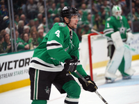 Miro Heiskanen #4 of the Dallas Stars skates on the ice against the Anaheim Ducks during the NHL regular season match at the American Airlin...