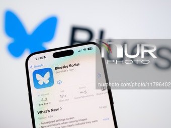 The Bleusky app logo is seen on an iPhone in this illustration photo taken in Warsaw, Poland on 20 November, 2024. (