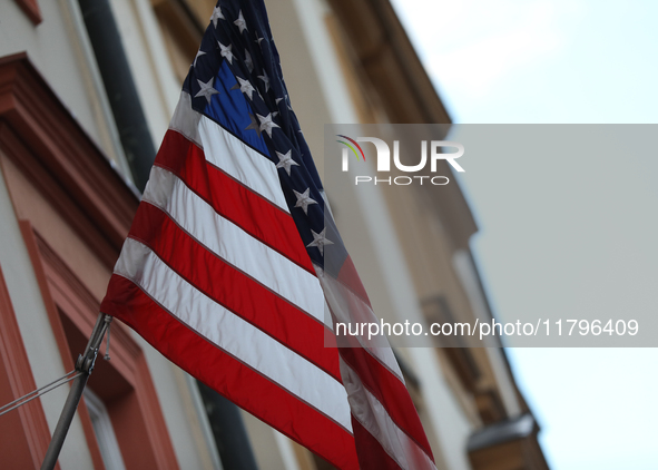 A US flag hangs on the Consulate General of the United States of America on the street in Krakow, Poland, on November 18, 2024. 