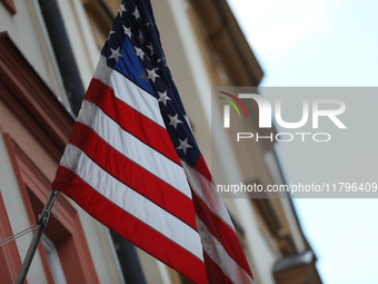 A US flag hangs on the Consulate General of the United States of America on the street in Krakow, Poland, on November 18, 2024. (