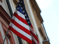 A US flag hangs on the Consulate General of the United States of America on the street in Krakow, Poland, on November 18, 2024. (