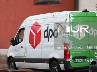 The DPD logo is on a delivery truck on the street in Krakow, Poland, on November 18, 2024. (