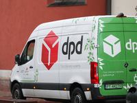 The DPD logo is on a delivery truck on the street in Krakow, Poland, on November 18, 2024. (