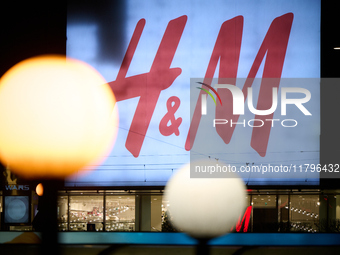 Advertisemetn for Hennis and Mauritz (H&M) shop is seen in Warsaw, Poland on 20 November, 2024. (