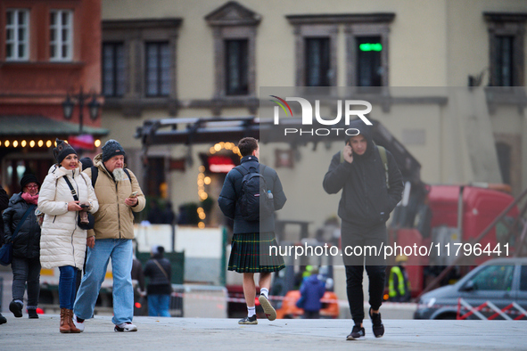 A man in a kilt is seen in the Old Town center in Warsaw, Poland on 18 November, 2024. On Monday Poland faces Scotland in the Nations League...