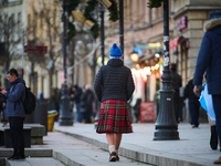 A man in a kilt is seen in the Old Town center in Warsaw, Poland on 18 November, 2024. On Monday Poland faces Scotland in the Nations League...