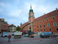 Workers prepare construction for a large Christmas tree in Warsaw, Poland on 18 November, 2024. Warsaw is an increasingly popular destinatio...