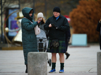 A man in a kilt is seen in the Old Town center in Warsaw, Poland on 18 November, 2024. On Monday Poland faces Scotland in the Nations League...