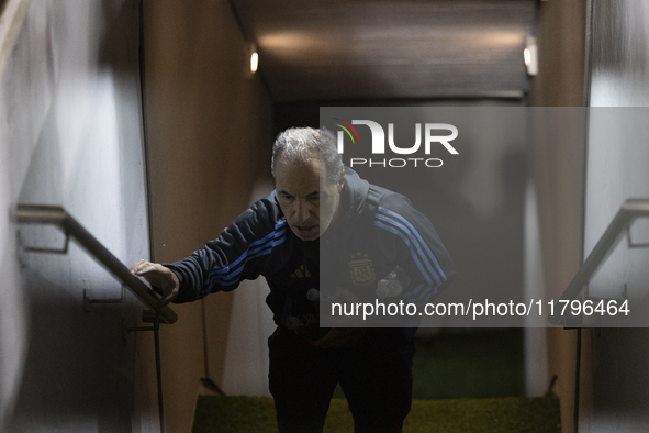 Argentina's prop man Mario De Stefano stands before the 2026 FIFA World Cup South American qualifiers football match between Argentina and P...