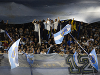 Argentina fans are in the stands before the 2026 FIFA World Cup South American qualifiers football match between Argentina and Peru at the L...