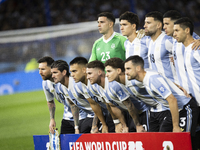 Argentina players pose for a team group photo before the 2026 FIFA World Cup South American qualifiers football match between Argentina and...