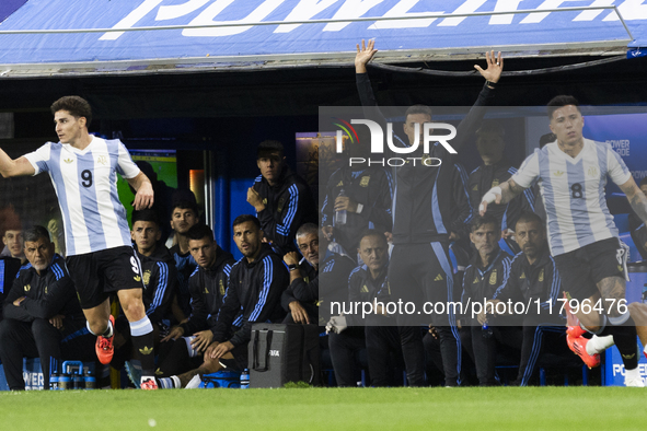 Argentina's coach Lionel Scaloni gestures during the 2026 FIFA World Cup South American qualifiers football match between Argentina and Peru...