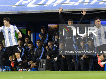 Argentina's coach Lionel Scaloni gestures during the 2026 FIFA World Cup South American qualifiers football match between Argentina and Peru...