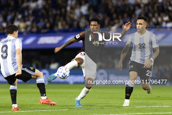 Jesus Castillo of Peru plays during the 2026 FIFA World Cup South American qualifiers football match between Argentina and Peru at the La Bo...