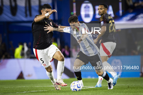 Argentina's Lionel Messi is in action during the 2026 FIFA World Cup South American qualifiers football match between Argentina and Peru at...