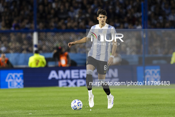 Leonardo Balerdi plays during the 2026 FIFA World Cup South American qualifiers football match between Argentina and Peru at the La Bomboner...