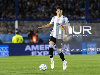 Leonardo Balerdi plays during the 2026 FIFA World Cup South American qualifiers football match between Argentina and Peru at the La Bomboner...