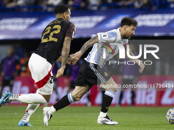 Argentina's Lionel Messi is in action during the 2026 FIFA World Cup South American qualifiers football match between Argentina and Peru at...