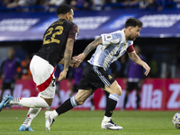 Argentina's Lionel Messi is in action during the 2026 FIFA World Cup South American qualifiers football match between Argentina and Peru at...